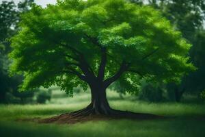 ein Baum im das Mitte von ein Feld. KI-generiert foto