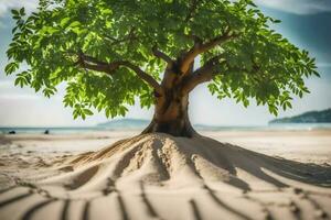 ein Baum wachsend aus von das Sand auf das Strand. KI-generiert foto