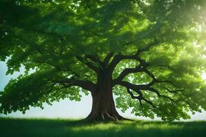 ein groß Baum ist gezeigt im das Sonnenlicht. KI-generiert foto