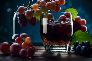 ein Glas von Wein und Trauben auf ein Tisch. KI-generiert foto