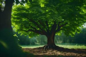 ein Baum im das Mitte von ein Feld. KI-generiert foto