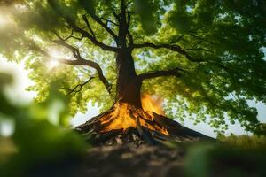 ein Baum mit Flammen Kommen aus von Es. KI-generiert foto