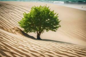 ein einsam Baum im das Mitte von ein Sand Düne. KI-generiert foto