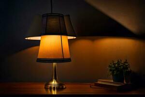 ein Lampe mit ein schwarz Schatten auf oben von ein Tisch. KI-generiert foto