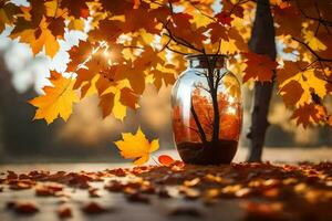 Herbst Blätter im ein Vase. KI-generiert foto