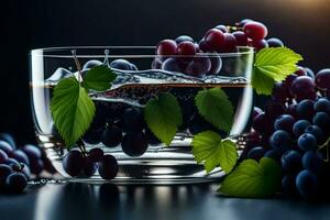 Trauben im ein Glas von Wasser. KI-generiert foto