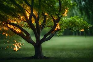 ein Baum mit Flammen Kommen aus von Es. KI-generiert foto