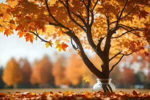 Herbst Blätter auf ein Baum im ein Vase. KI-generiert foto