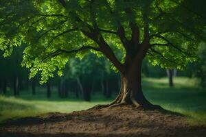 ein Baum ist Stehen im das Mitte von ein Feld. KI-generiert foto