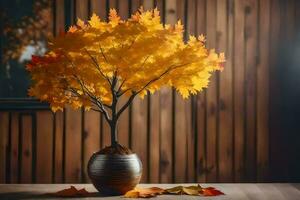 ein klein Baum im ein Vase auf ein Tisch. KI-generiert foto