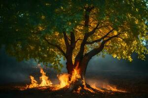 ein Baum mit Flammen Kommen aus von Es. KI-generiert foto