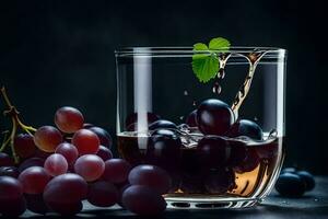 ein Glas von Wein mit Trauben und Blätter. KI-generiert foto