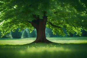 ein Baum ist Stehen im das Mitte von ein Feld. KI-generiert foto