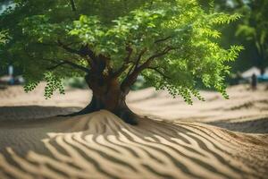 ein Baum im das Wüste mit Sand Dünen. KI-generiert foto