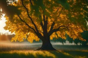 ein Baum im das Sonne mit das Sonne leuchtenden durch Es. KI-generiert foto