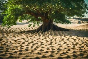 ein Baum im das Wüste mit Sand Dünen. KI-generiert foto
