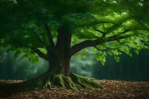 ein groß Baum mit Wurzeln im das Boden. KI-generiert foto