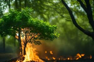 ein Baum ist Verbrennung im das Wald. KI-generiert foto