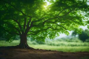 ein Baum ist gezeigt im das Mitte von ein Feld. KI-generiert foto