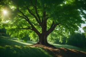 ein Baum ist Stehen im das Mitte von ein Feld. KI-generiert foto