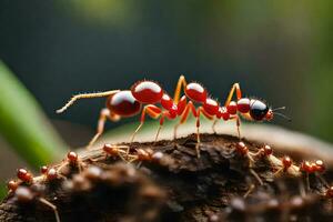 ein Gruppe von Ameisen Gehen auf ein Baum. KI-generiert foto