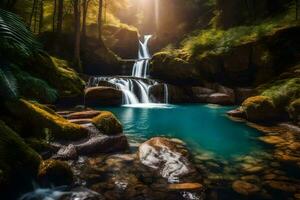 Wasserfall im das Wald. KI-generiert foto