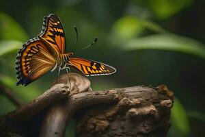 ein Schmetterling ist thront auf ein Ast im das Wald. KI-generiert foto