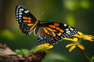Schmetterling, orange, Schwarz, Blume, Natur, Natur Hintergrund, Hintergrund hd Hintergrund. KI-generiert foto