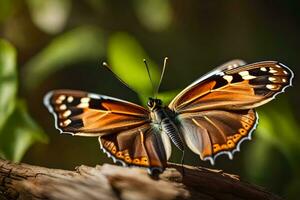 ein Schmetterling ist Sitzung auf ein Ast. KI-generiert foto