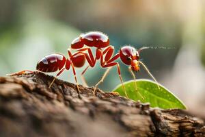 ein rot Ameise auf ein Ast. KI-generiert foto