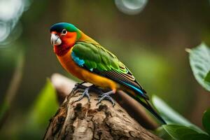 ein bunt Vogel ist Sitzung auf ein Baum Ast. KI-generiert foto