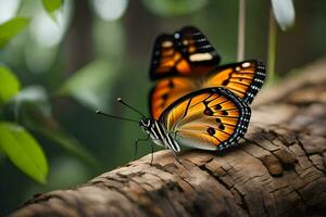 Schmetterling auf ein Baum Ast. KI-generiert foto