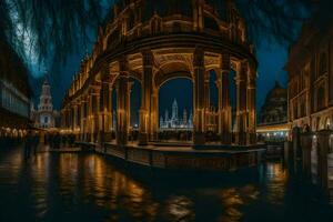 das großartig Kanal beim Nacht im Venedig. KI-generiert foto