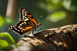 Schmetterling auf Baum Ast. KI-generiert foto