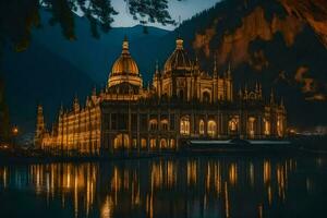 das Kathedrale von das Stadt von Lyon beim Nacht. KI-generiert foto