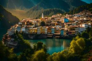 das Stadt, Dorf von castelnuovo di Bianco, Italien. KI-generiert foto