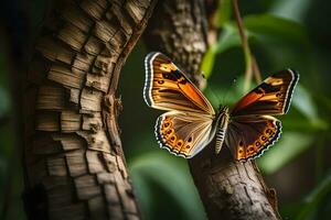 Schmetterling auf Baum Ast. KI-generiert foto