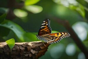 Schmetterling auf ein Baum Ast. KI-generiert foto