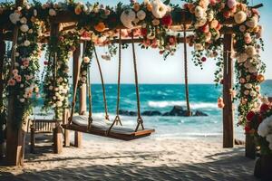 ein Strand Hochzeit mit ein schwingen. KI-generiert foto