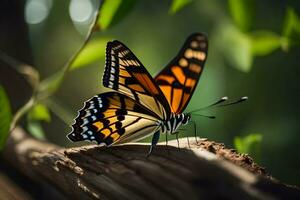 Schmetterling auf ein Ast. KI-generiert foto