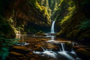 ein Wasserfall im das Mitte von ein Wald. KI-generiert foto