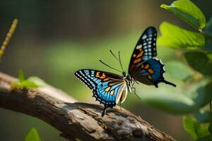 Schmetterling auf ein Ast. KI-generiert foto