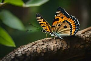 ein Schmetterling ist Sitzung auf ein Ast. KI-generiert foto
