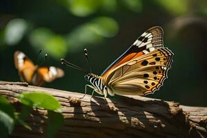 Schmetterling auf ein Ast. KI-generiert foto