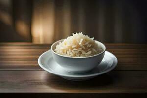 ein Schüssel von Reis auf ein Tisch. KI-generiert foto