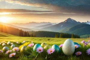 Ostern Eier im das Berge. KI-generiert foto