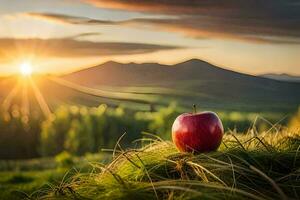 das Apfel im das Sonnenuntergang. KI-generiert foto