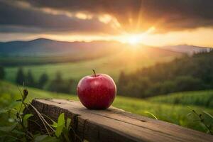 Apfel, das Sonnenuntergang, Apfel, Frucht, Natur, Landschaft, hd Hintergrund. KI-generiert foto