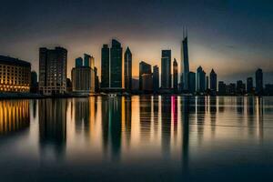 das Stadt Horizont beim Sonnenuntergang im Dubai. KI-generiert foto