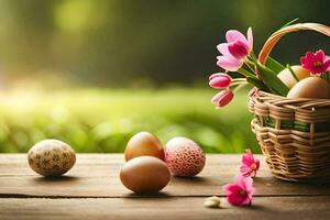 Ostern Eier im ein Korb. KI-generiert foto